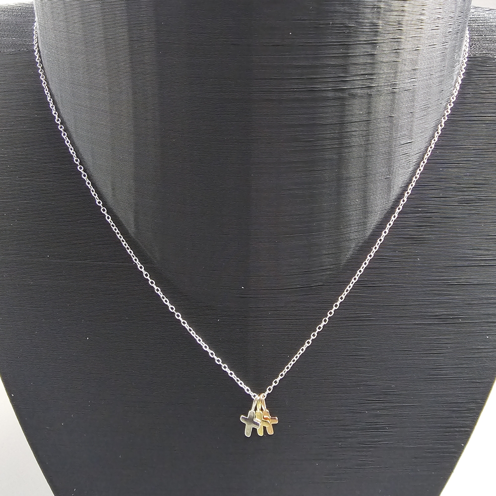 Adjustable 18.75 Inch Sterling Silver Tri-Tone Cross Necklace